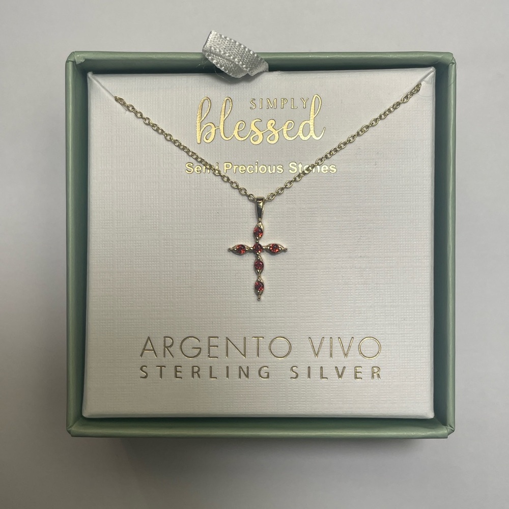 Argento Vivo Sterling Silver Red Gem Cross Pendant Necklace